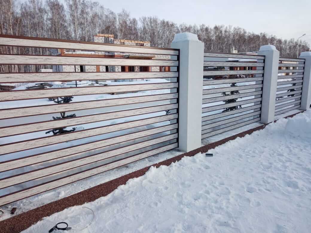 забор-ранчо из металлопланкена 130м каштан красный + беленый дуб фото4 в Ханты-Мансийске